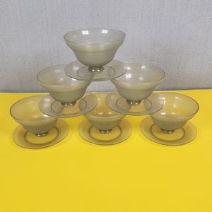 Vintage Tupperware Dessert Cups Smoky Gray Lot 6 Cups w Bases 754-31 Jello